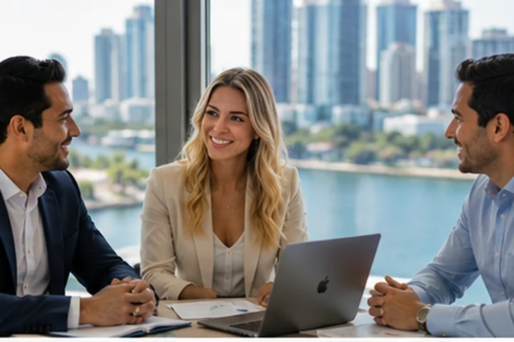 Reunião de negócios em escritório nos Estados Unidos, ilustrando o processo de abertura de empresa para brasileiros